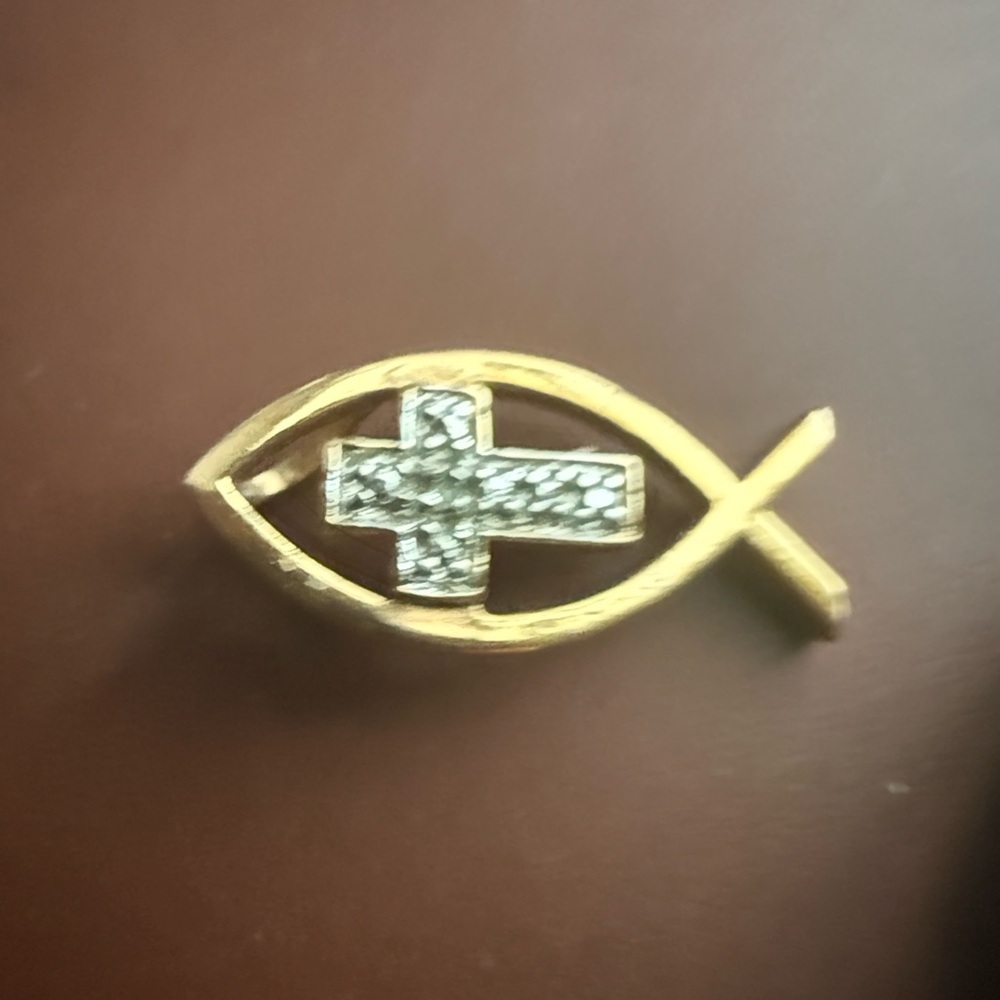 Gold and Silver Fish Symbol Pendant Charm with Cross - Picture 5 of 10